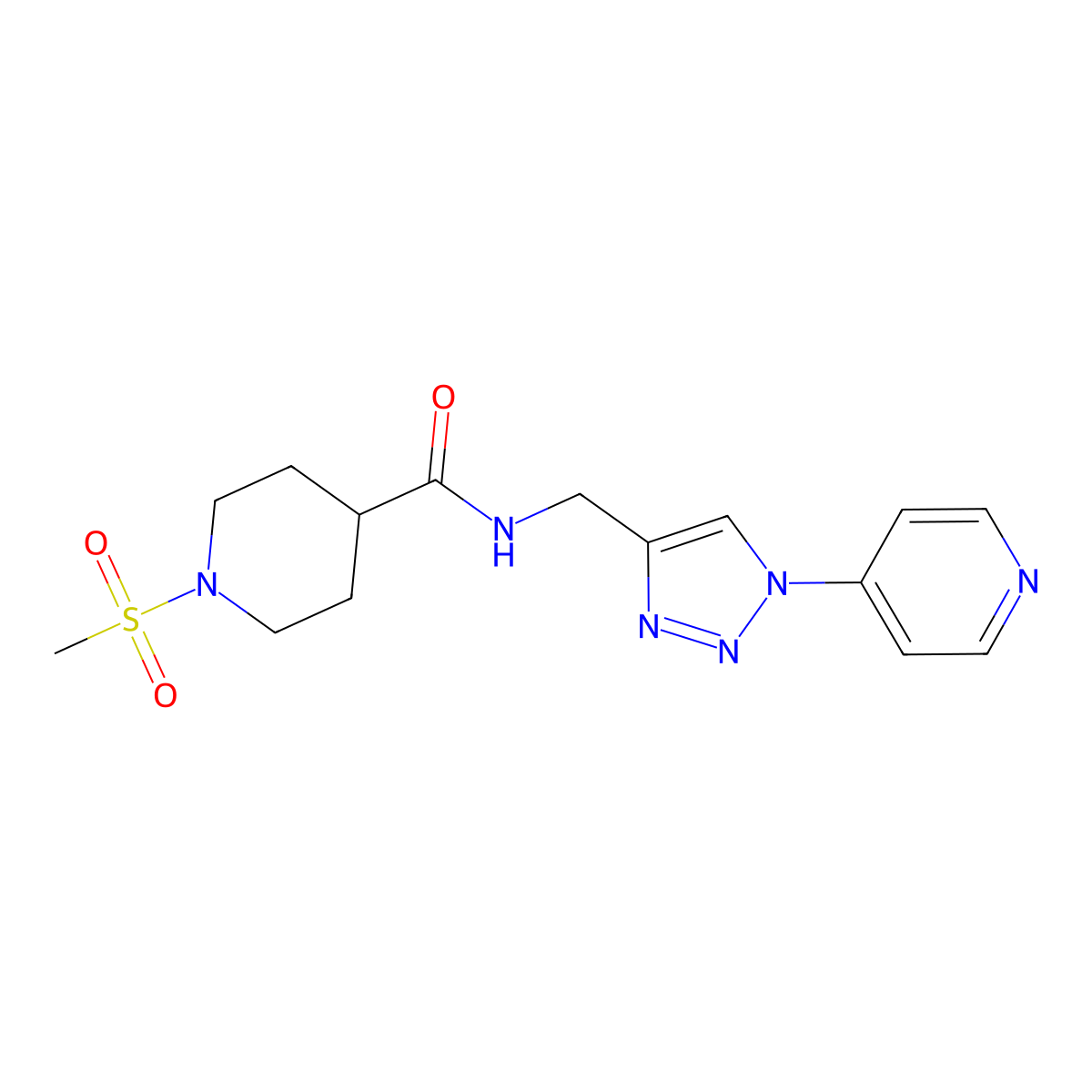 1-(methylsulfonyl)-N-((1-(pyridin-4-yl)-1H-1,2,3-triazol-4-yl)methyl)piperidine-4-carboxamide molecular structure, CAS 2034379-31-0