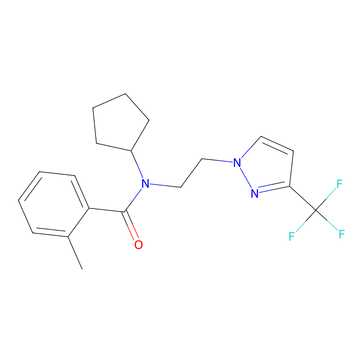 N-cyclopentyl-2-methyl-N-{2-[3-(trifluoromethyl)-1H-pyrazol-1-yl]ethyl}benzamide molecular structure, CAS 2034379-32-1