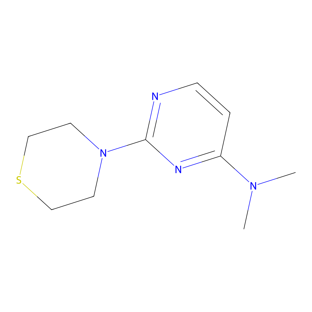 N,N-dimethyl-2-thiomorpholinopyrimidin-4-amine molecular structure, CAS 2034379-39-8