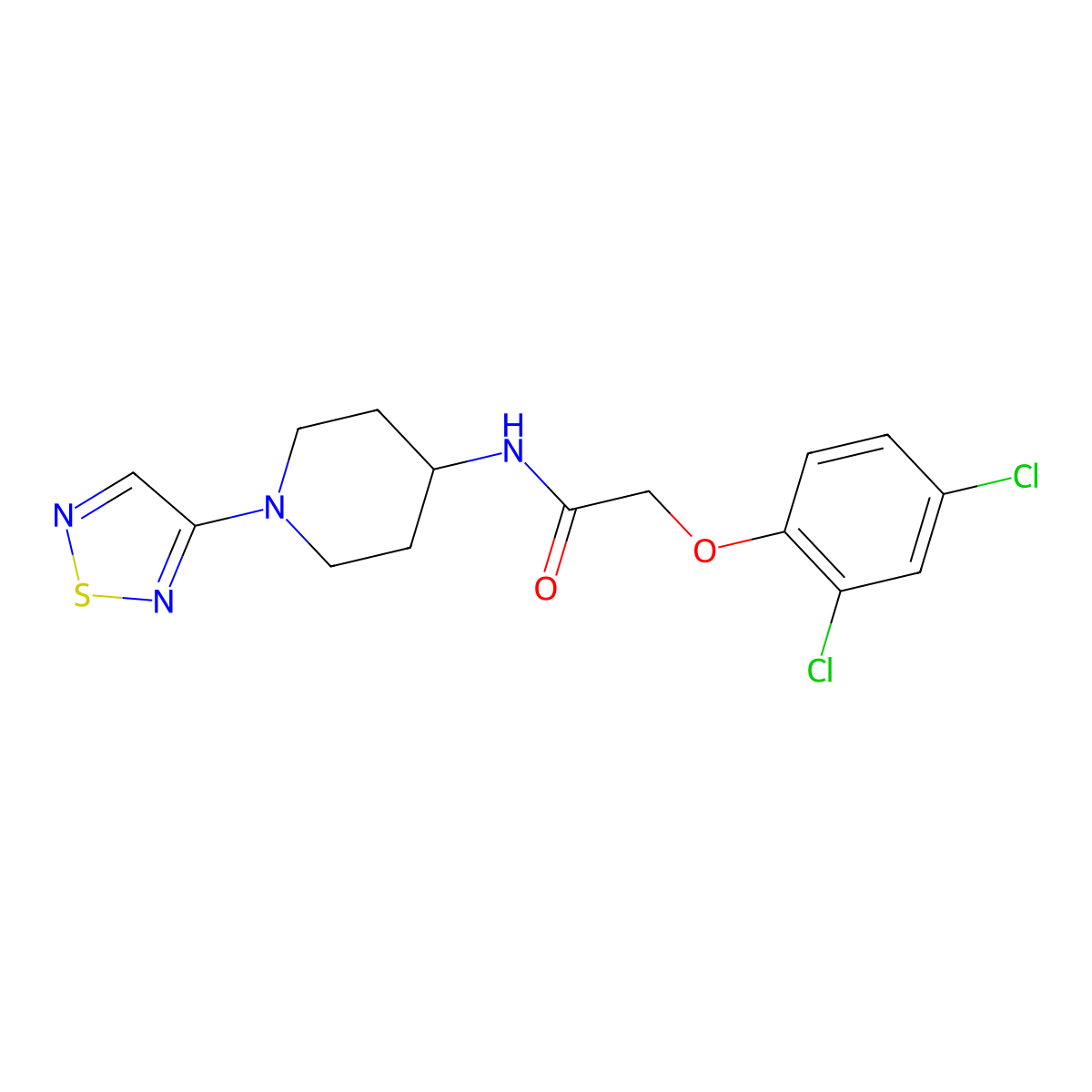 2-(2,4-dichlorophenoxy)-N-[1-(1,2,5-thiadiazol-3-yl)piperidin-4-yl]acetamide molecular structure, CAS 2034379-43-4