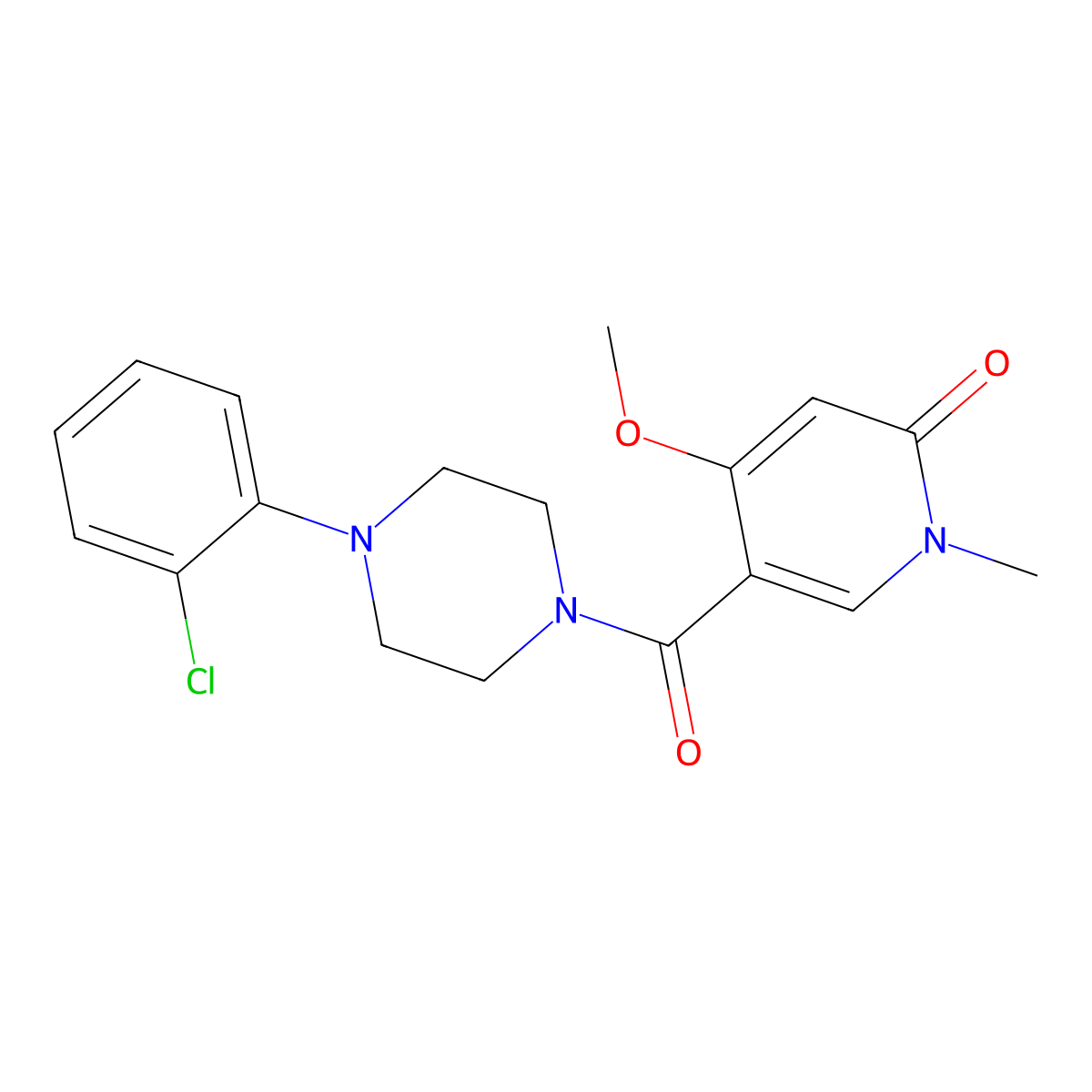 5-(4-(2-chlorophenyl)piperazine-1-carbonyl)-4-methoxy-1-methylpyridin-2(1H)-one molecular structure, CAS 2034379-44-5