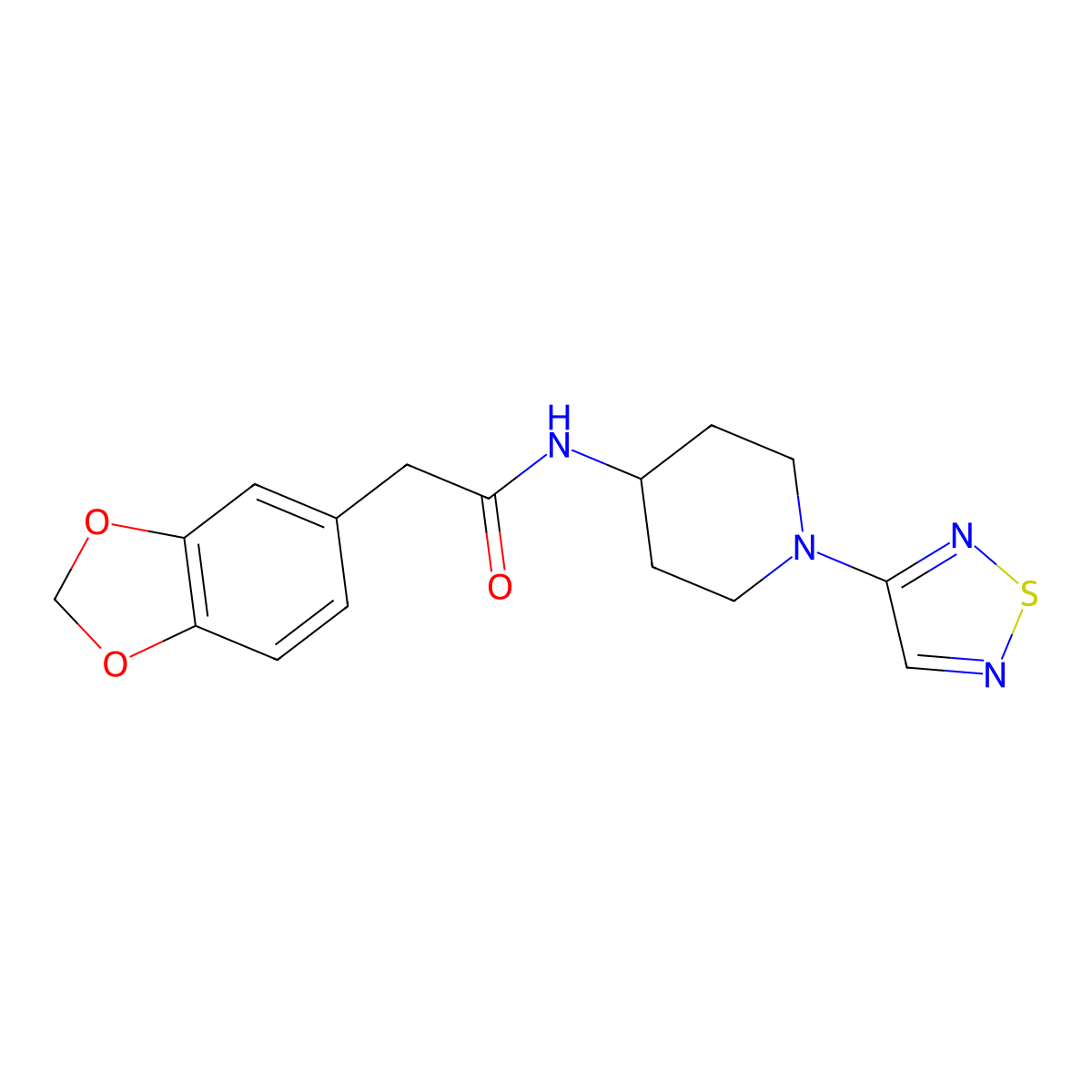 N-(1-(1,2,5-thiadiazol-3-yl)piperidin-4-yl)-2-(benzo[d][1,3]dioxol-5-yl)acetamide molecular structure, CAS 2034379-54-7