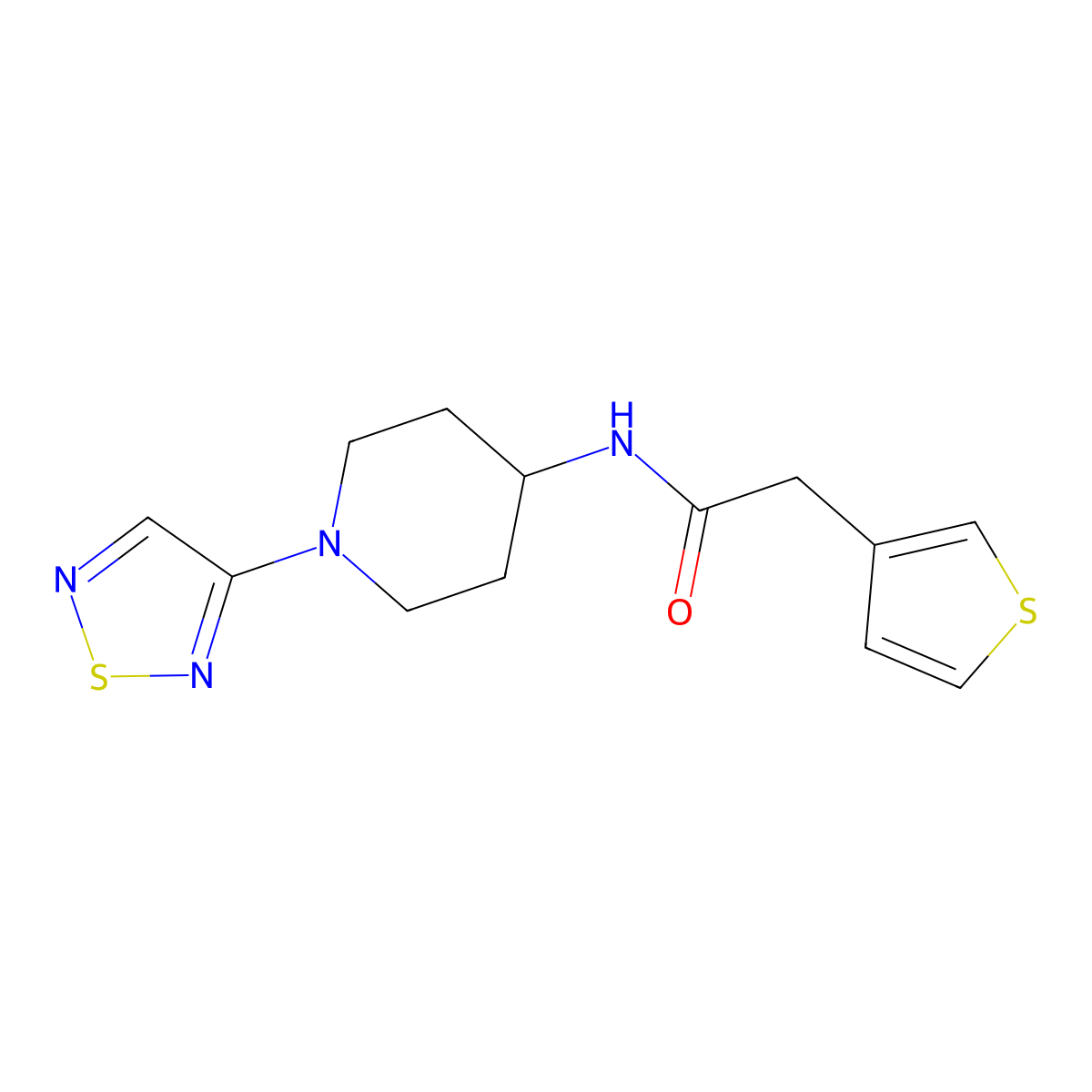 N-[1-(1,2,5-thiadiazol-3-yl)piperidin-4-yl]-2-(thiophen-3-yl)acetamide molecular structure, CAS 2034379-58-1