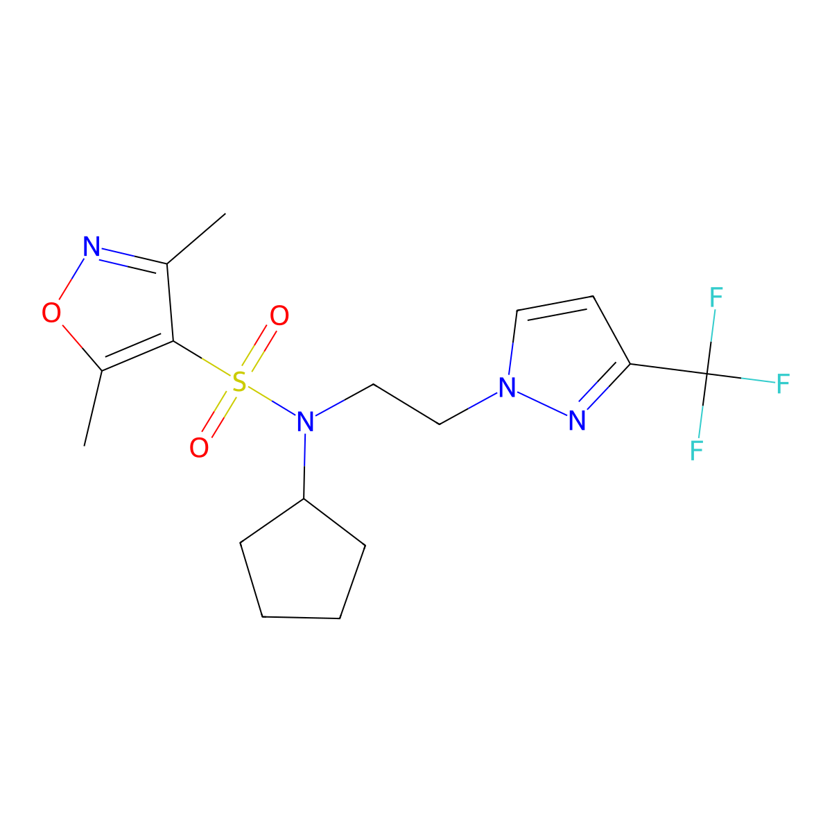 N-cyclopentyl-3,5-dimethyl-N-(2-(3-(trifluoromethyl)-1H-pyrazol-1-yl)ethyl)isoxazole-4-sulfonamide molecular structure, CAS 2034379-62-7