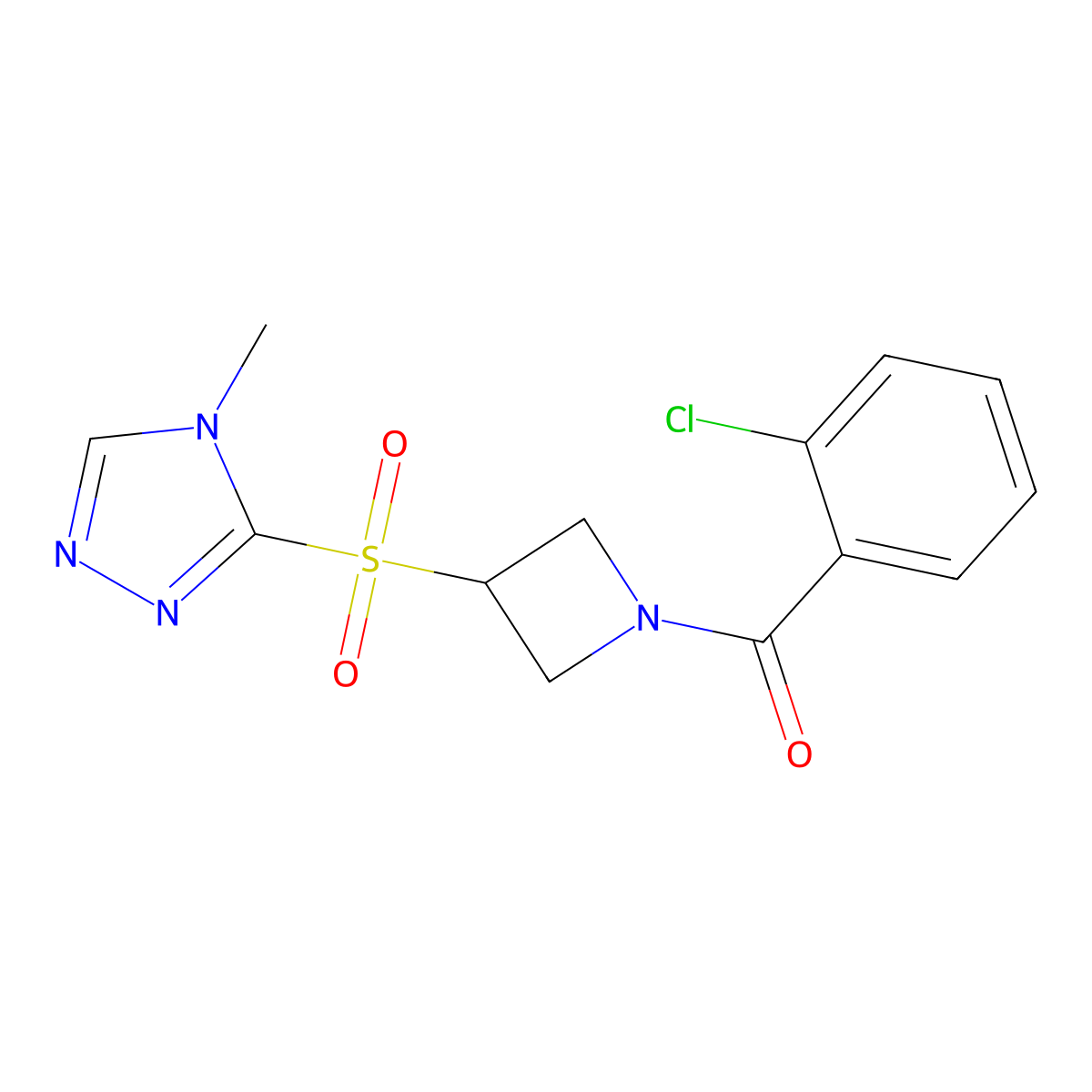 (2-chlorophenyl)(3-((4-methyl-4H-1,2,4-triazol-3-yl)sulfonyl)azetidin-1-yl)methanone molecular structure, CAS 2034379-67-2