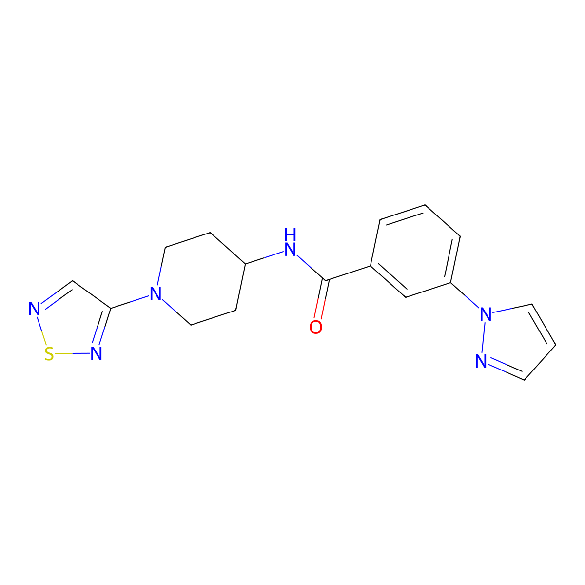 3-(1H-pyrazol-1-yl)-N-[1-(1,2,5-thiadiazol-3-yl)piperidin-4-yl]benzamide molecular structure, CAS 2034379-69-4