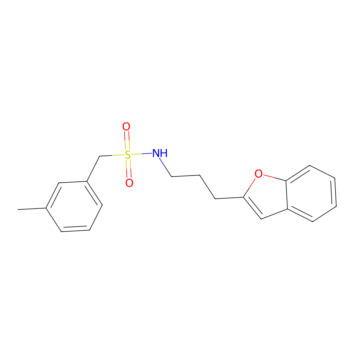 N-(3-(benzofuran-2-yl)propyl)-1-(m-tolyl)methanesulfonamide molecular structure, CAS 2034379-77-4
