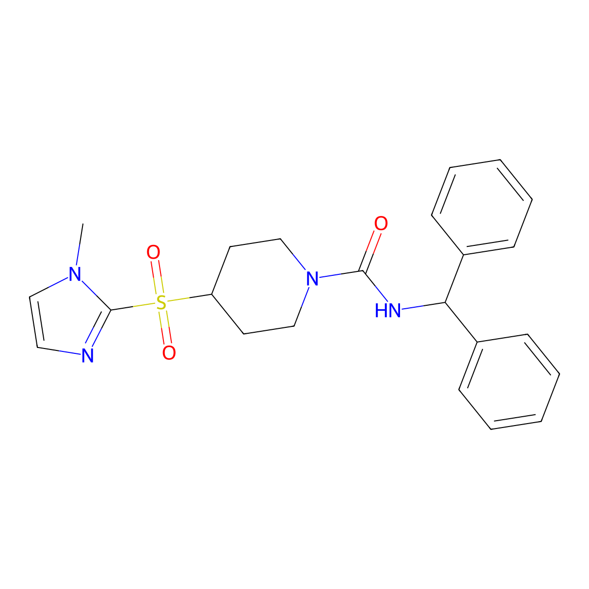 N-benzhydryl-4-((1-methyl-1H-imidazol-2-yl)sulfonyl)piperidine-1-carboxamide molecular structure, CAS 2034379-79-6