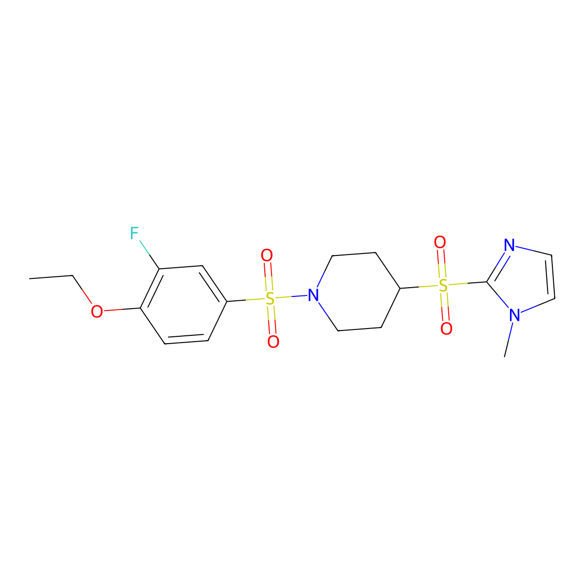 1-((4-ethoxy-3-fluorophenyl)sulfonyl)-4-((1-methyl-1H-imidazol-2-yl)sulfonyl)piperidine molecular structure, CAS 2034379-84-3