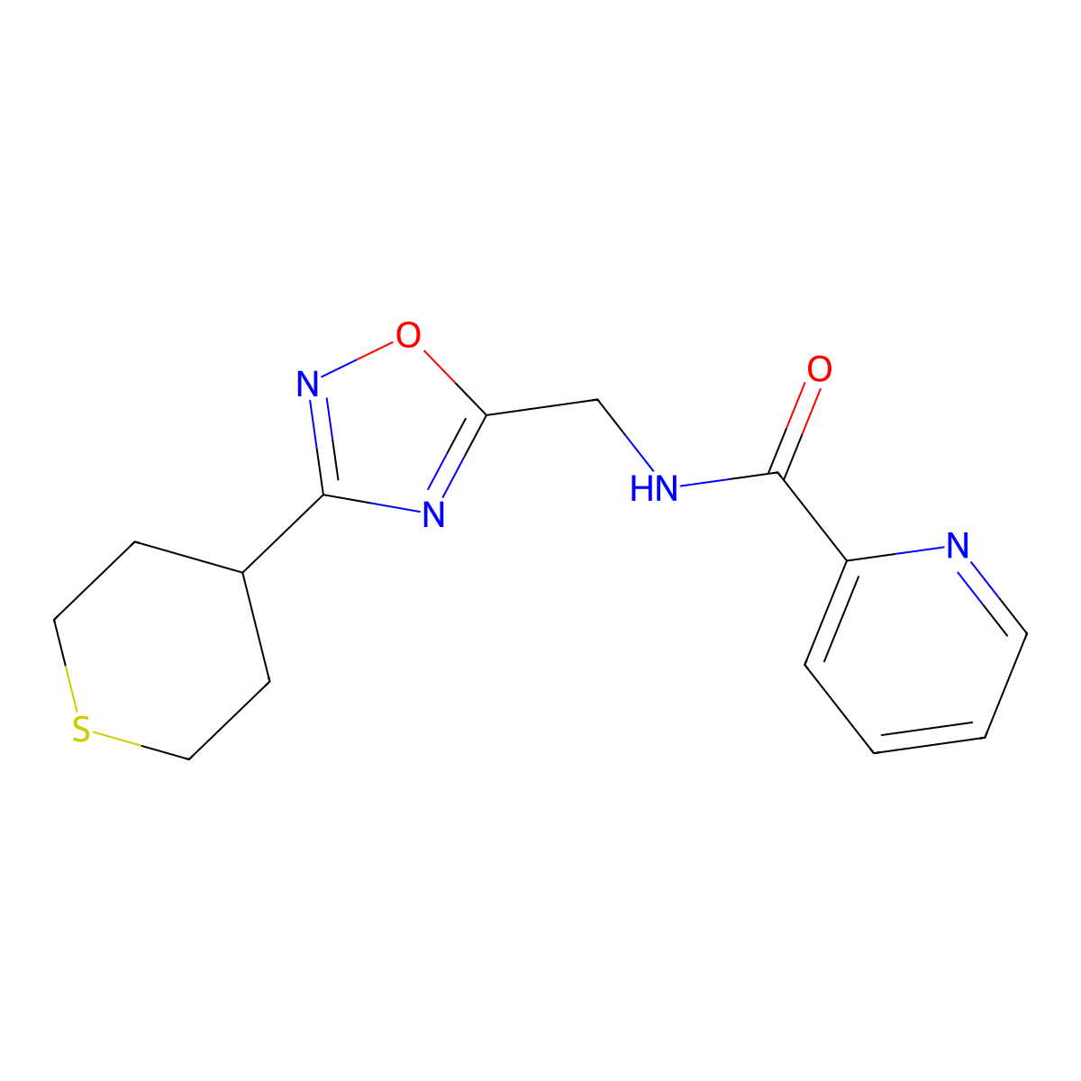 N-((3-(tetrahydro-2H-thiopyran-4-yl)-1,2,4-oxadiazol-5-yl)methyl)picolinamide molecular structure, CAS 2034379-92-3