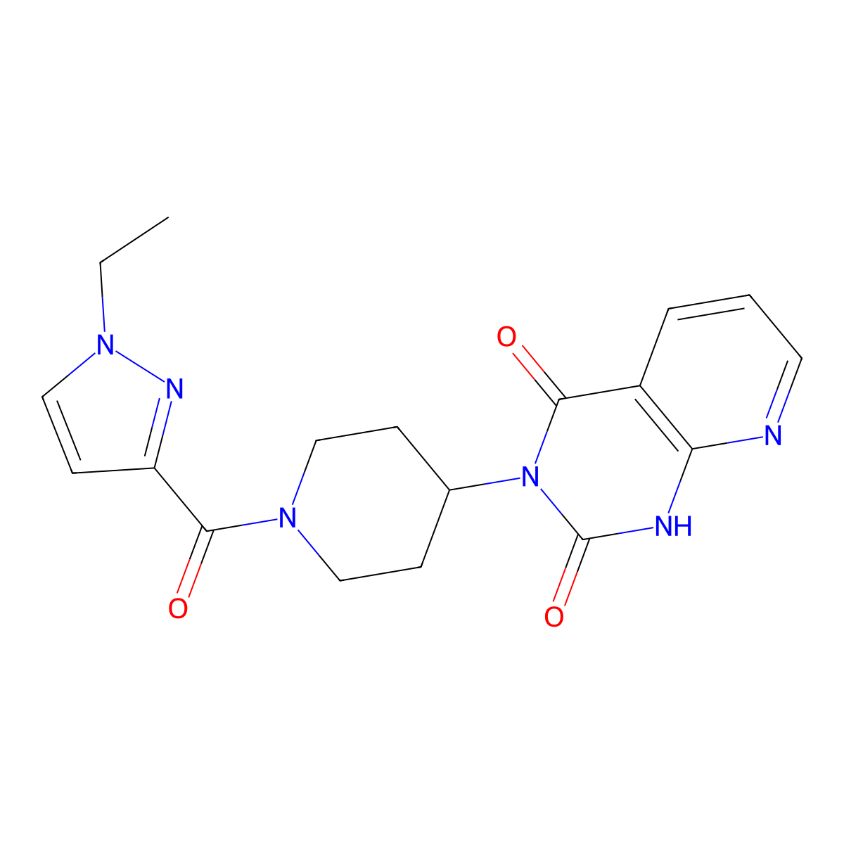 3-(1-(1-ethyl-1H-pyrazole-3-carbonyl)piperidin-4-yl)pyrido[2,3-d]pyrimidine-2,4(1H,3H)-dione molecular structure, CAS 2034379-96-7