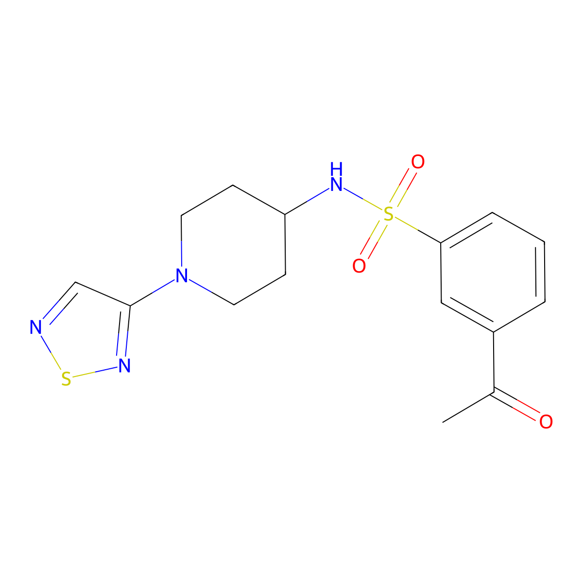 3-acetyl-N-[1-(1,2,5-thiadiazol-3-yl)piperidin-4-yl]benzene-1-sulfonamide molecular structure, CAS 2034379-97-8