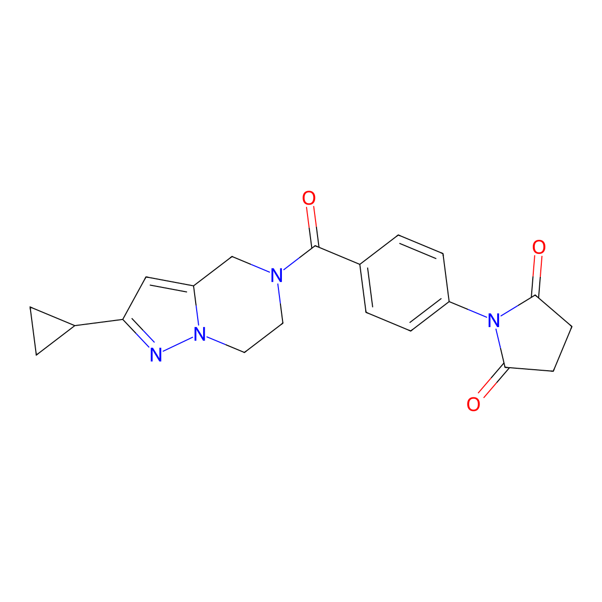 1-(4-(2-Cyclopropyl-4,5,6,7-tetrahydropyrazolo[1,5-a]pyrazine-5-carbonyl)phenyl)pyrrolidine-2,5-dione molecular structure, CAS 2034379-99-0