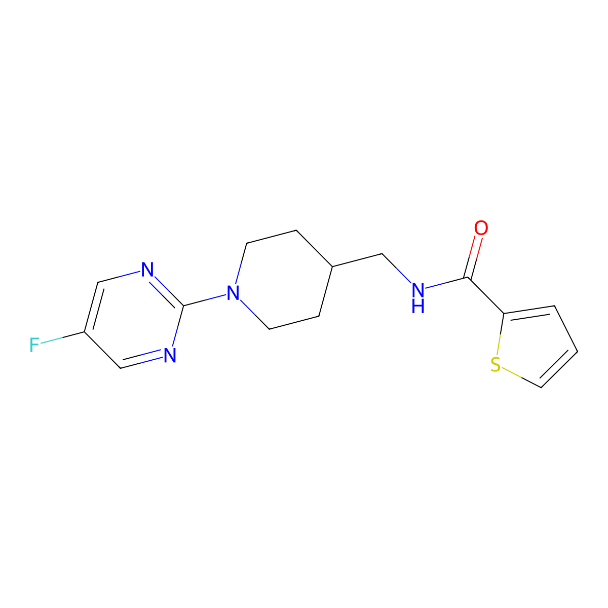 N-((1-(5-fluoropyrimidin-2-yl)piperidin-4-yl)methyl)thiophene-2-carboxamide molecular structure, CAS 2034380-02-2