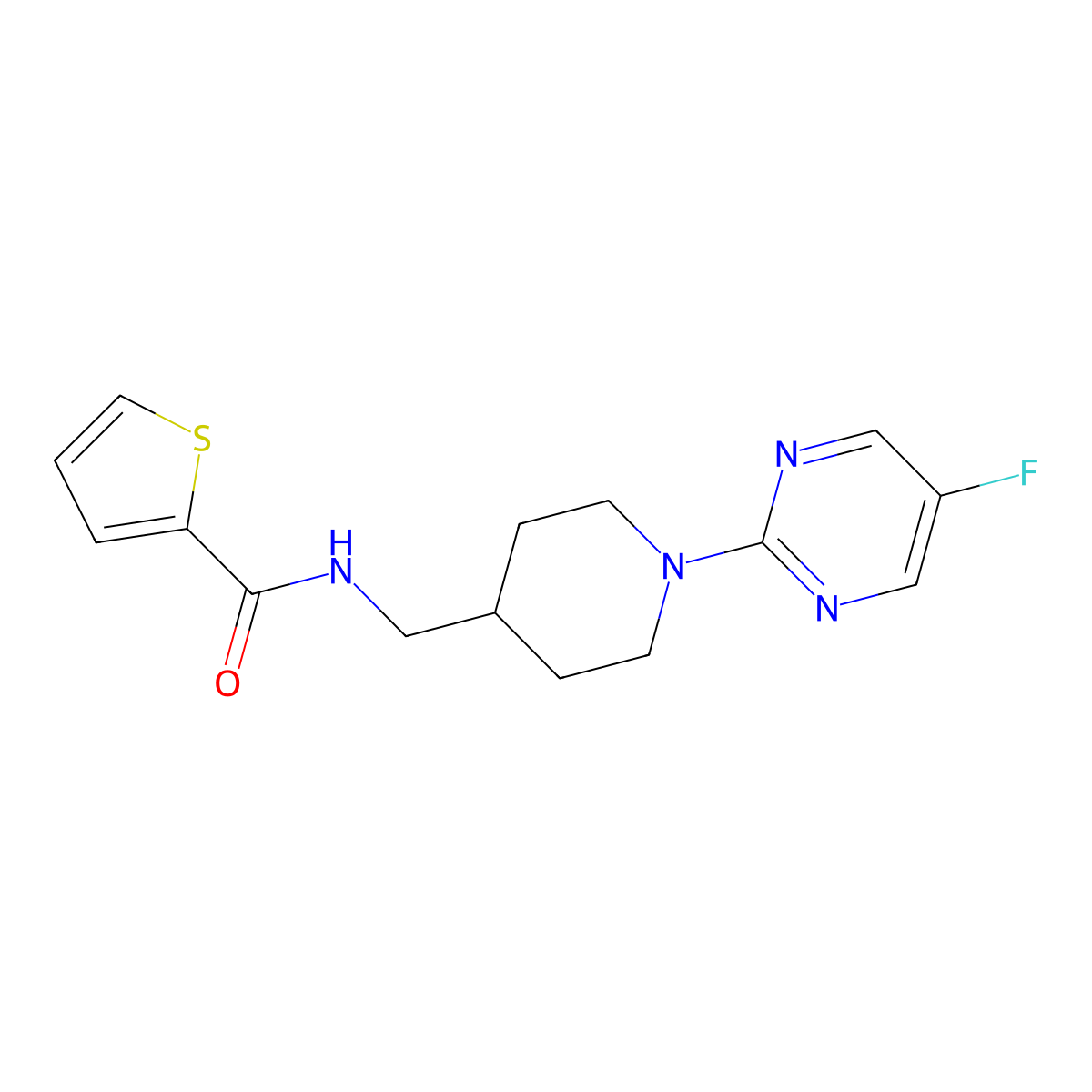N-((1-(5-fluoropyrimidin-2-yl)piperidin-4-yl)methyl)thiophene-2-carboxamide molecular structure, CAS 2034380-02-2