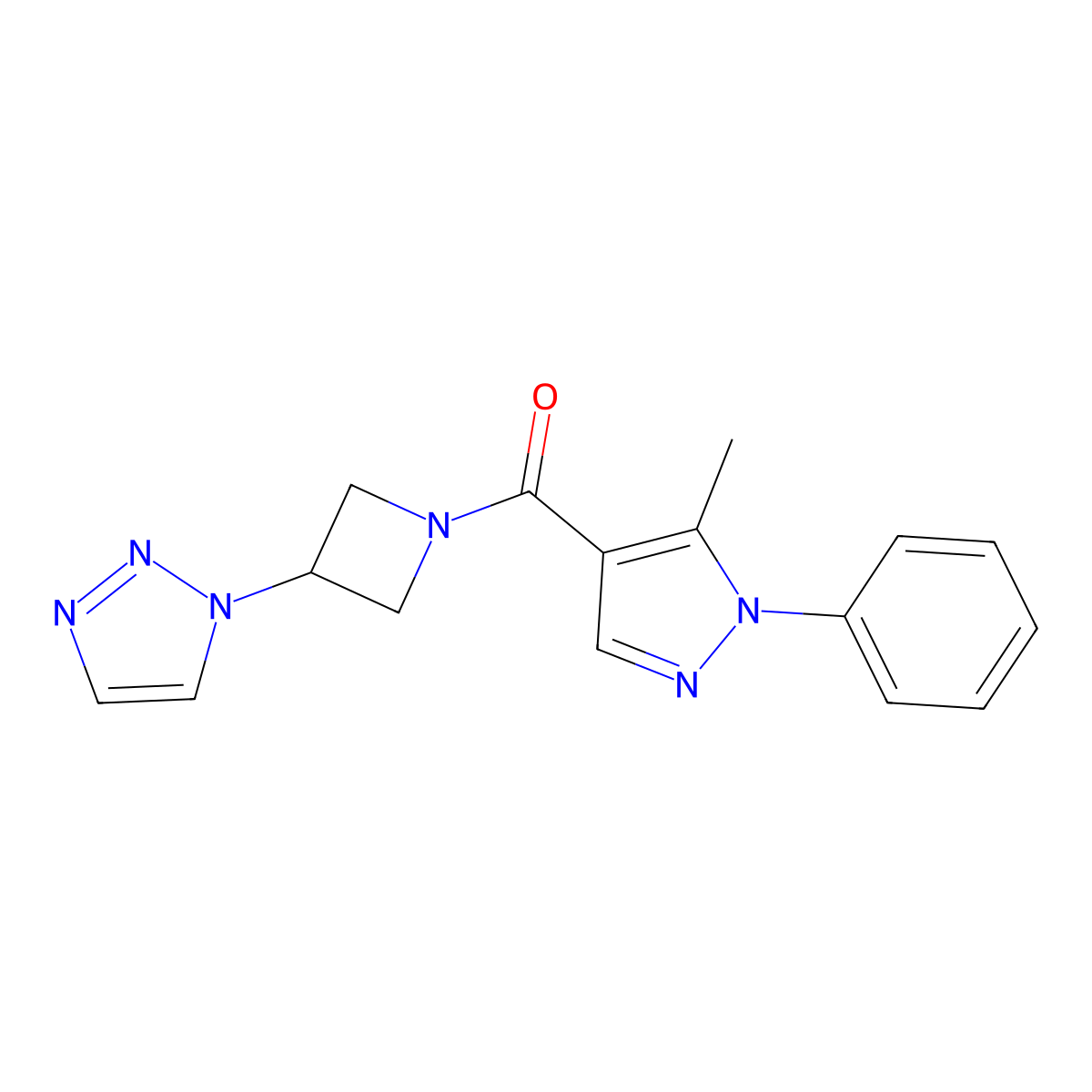 (3-(1H-1,2,3-triazol-1-yl)azetidin-1-yl)(5-methyl-1-phenyl-1H-pyrazol-4-yl)methanone molecular structure, CAS 2034380-11-3