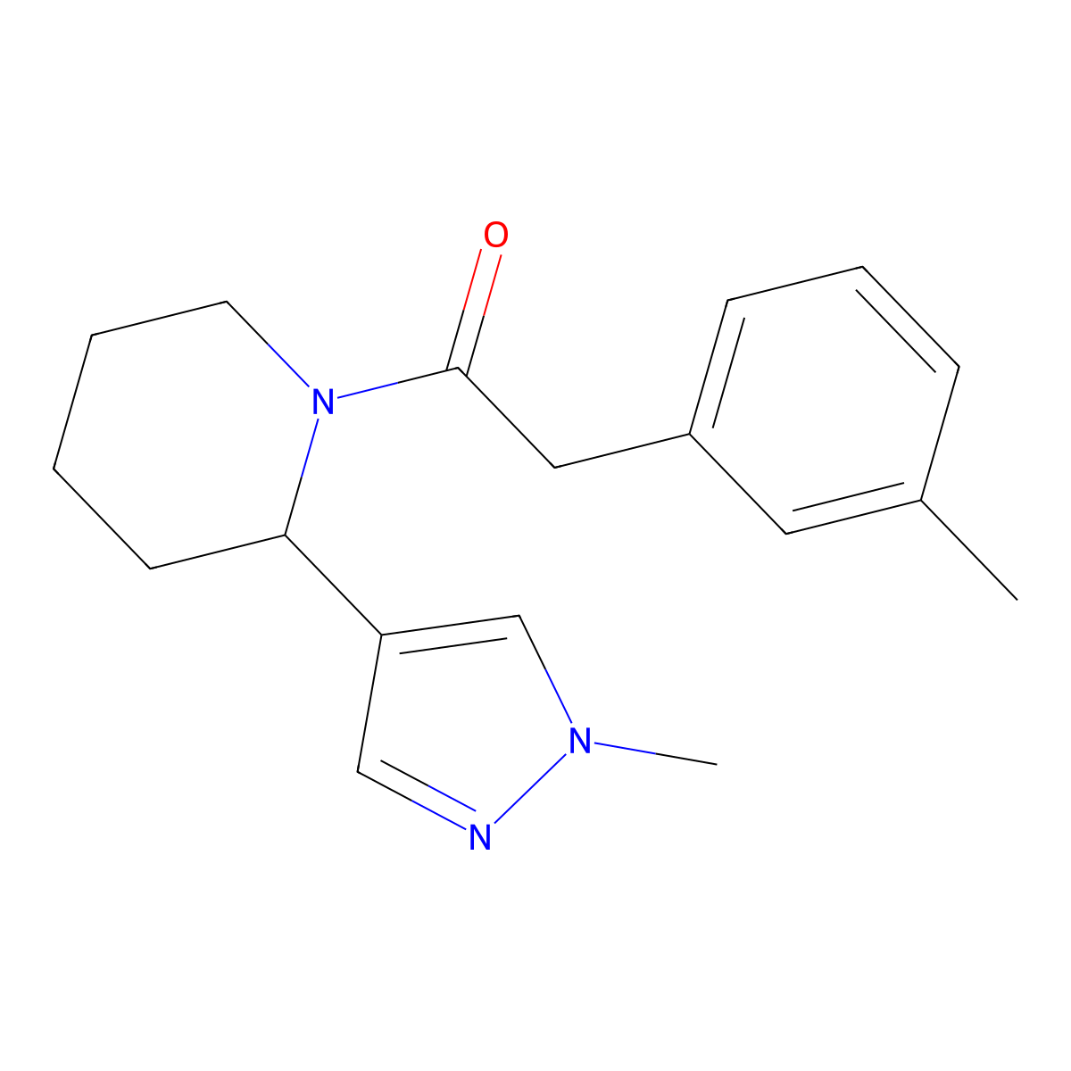 1-[2-(1-methyl-1H-pyrazol-4-yl)piperidin-1-yl]-2-(3-methylphenyl)ethan-1-one molecular structure, CAS 2034380-13-5
