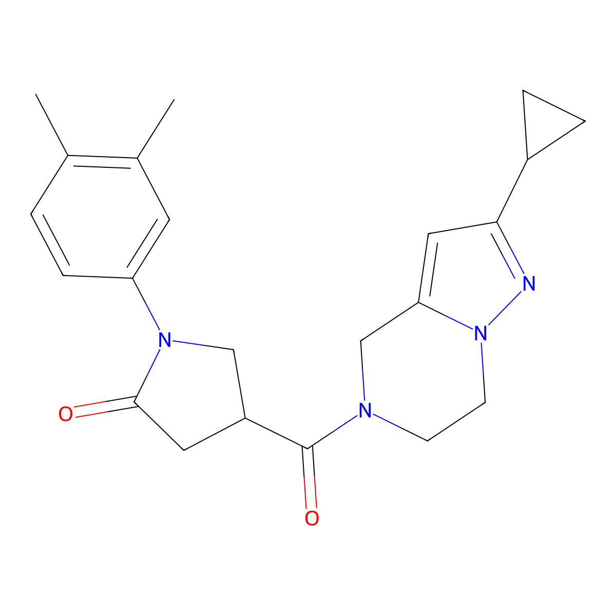 4-(2-Cyclopropyl-4,5,6,7-tetrahydropyrazolo[1,5-a]pyrazine-5-carbonyl)-1-(3,4-dimethylphenyl)pyrrolidin-2-one molecular structure, CAS 2034380-15-7