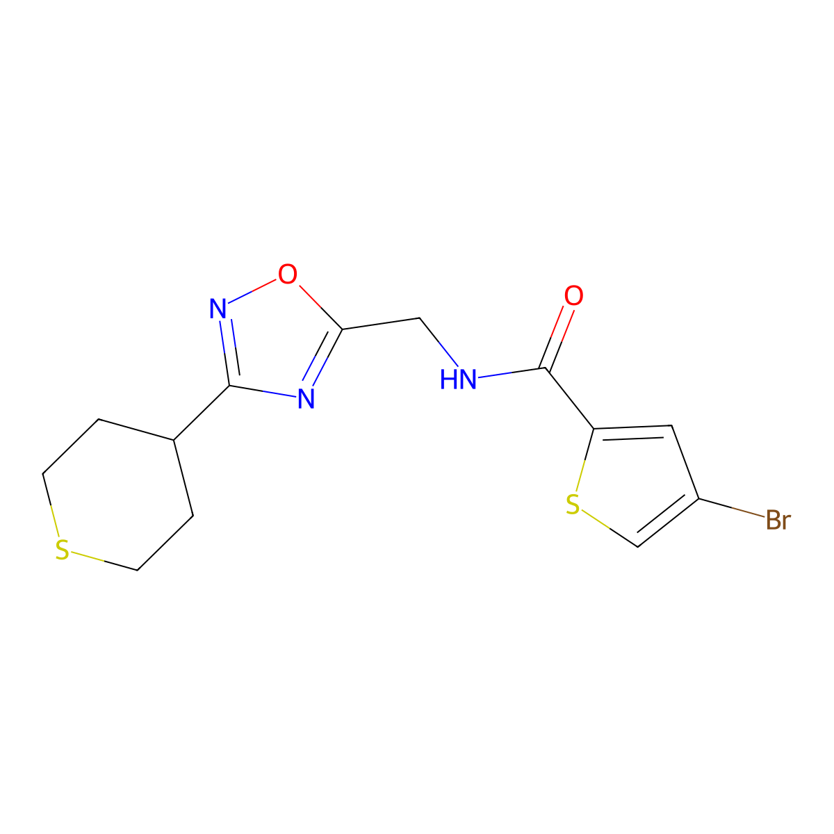 4-bromo-N-((3-(tetrahydro-2H-thiopyran-4-yl)-1,2,4-oxadiazol-5-yl)methyl)thiophene-2-carboxamide molecular structure, CAS 2034380-19-1