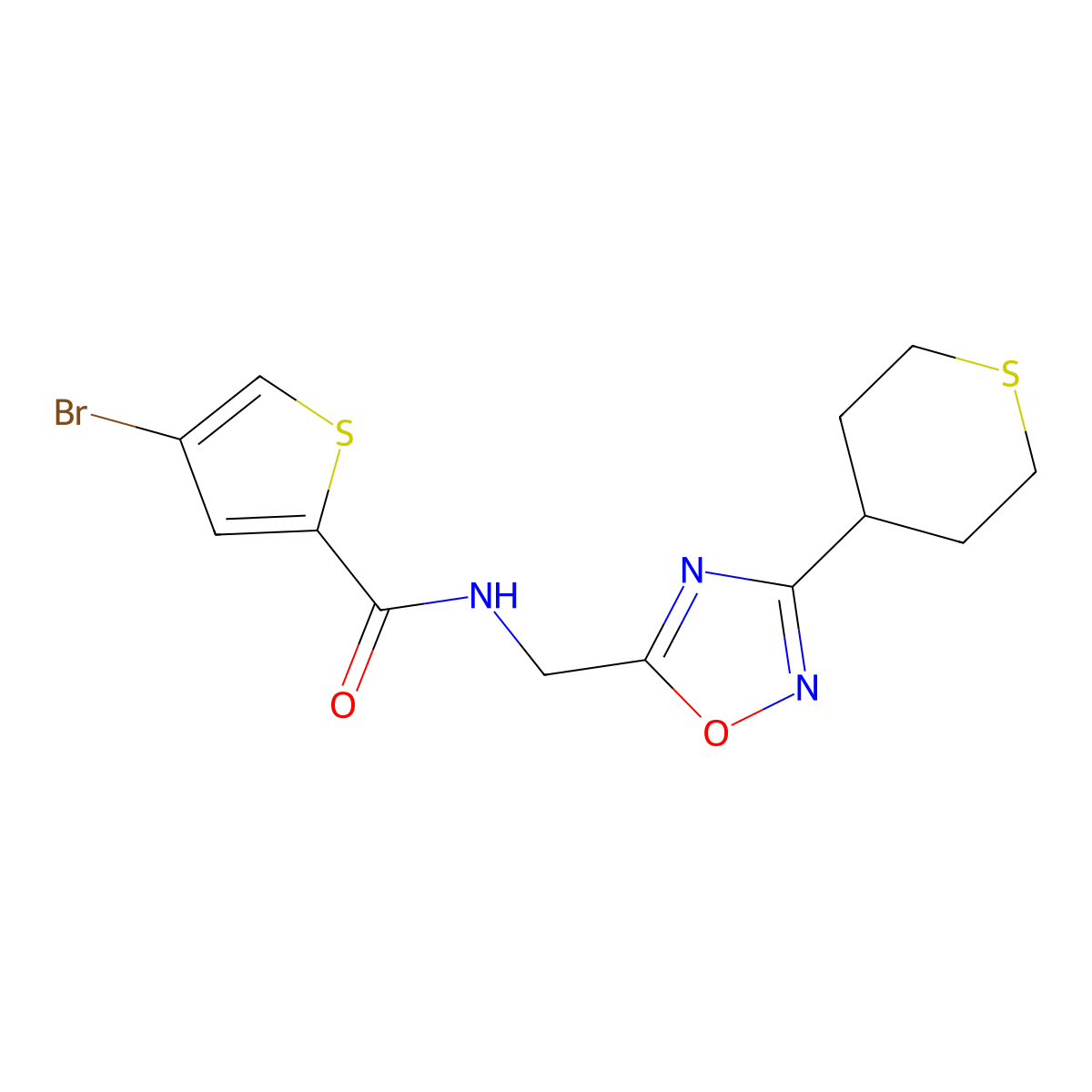 4-bromo-N-((3-(tetrahydro-2H-thiopyran-4-yl)-1,2,4-oxadiazol-5-yl)methyl)thiophene-2-carboxamide molecular structure, CAS 2034380-19-1