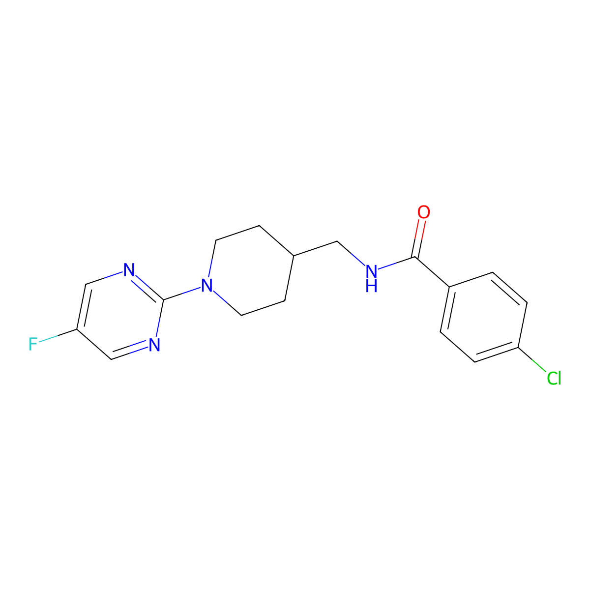 4-chloro-N-((1-(5-fluoropyrimidin-2-yl)piperidin-4-yl)methyl)benzamide molecular structure, CAS 2034380-26-0