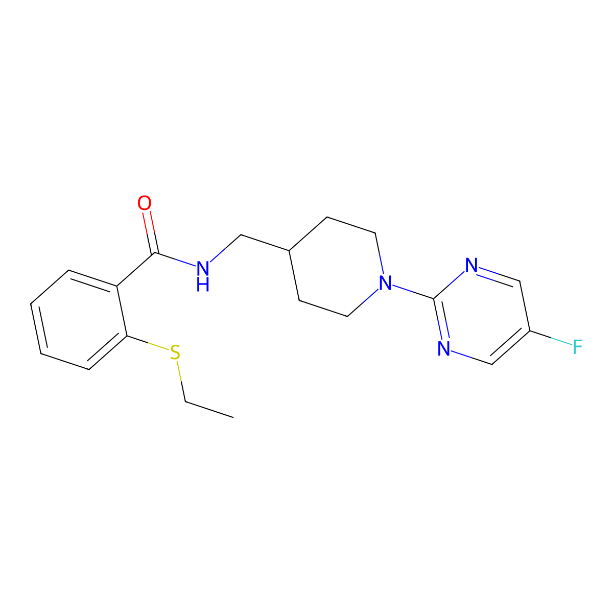 2-(ethylthio)-N-((1-(5-fluoropyrimidin-2-yl)piperidin-4-yl)methyl)benzamide molecular structure, CAS 2034380-35-1