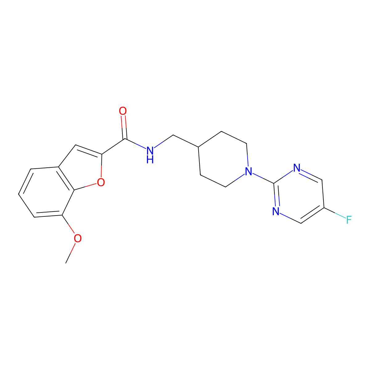N-((1-(5-fluoropyrimidin-2-yl)piperidin-4-yl)methyl)-7-methoxybenzofuran-2-carboxamide molecular structure, CAS 2034380-46-4