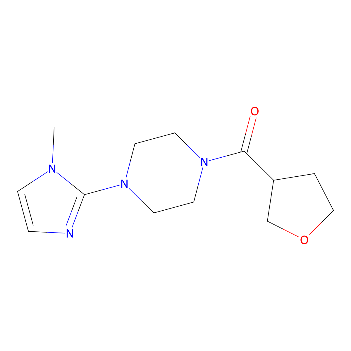 (4-(1-methyl-1H-imidazol-2-yl)piperazin-1-yl)(tetrahydrofuran-3-yl)methanone molecular structure, CAS 2034380-50-0