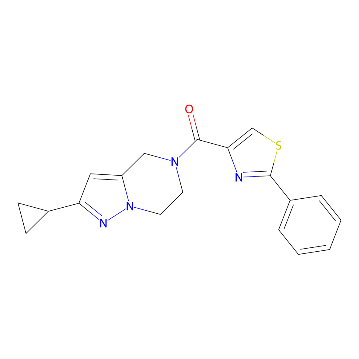 (2-cyclopropyl-6,7-dihydropyrazolo[1,5-a]pyrazin-5(4H)-yl)(2-phenylthiazol-4-yl)methanone molecular structure, CAS 2034380-52-2