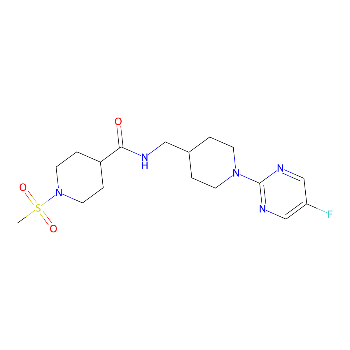 N-((1-(5-fluoropyrimidin-2-yl)piperidin-4-yl)methyl)-1-(methylsulfonyl)piperidine-4-carboxamide molecular structure, CAS 2034380-56-6