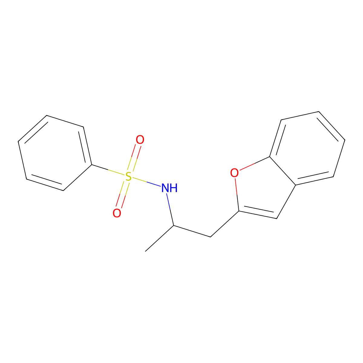 N-(1-(benzofuran-2-yl)propan-2-yl)benzenesulfonamide molecular structure, CAS 2034380-57-7