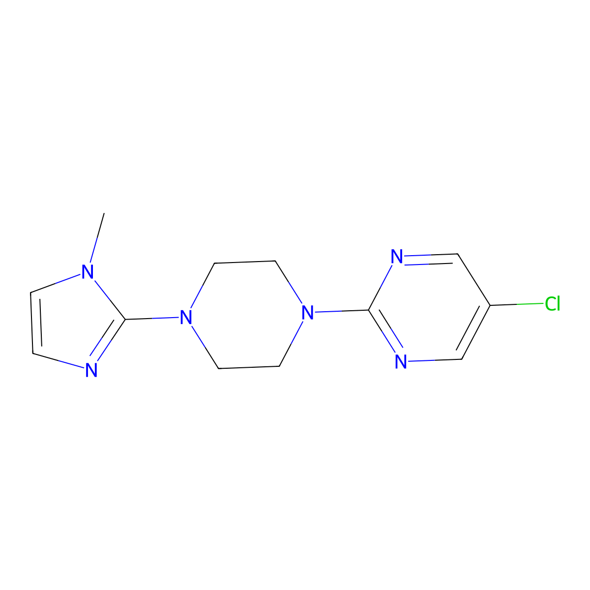 5-chloro-2-(4-(1-methyl-1H-imidazol-2-yl)piperazin-1-yl)pyrimidine molecular structure, CAS 2034380-59-9