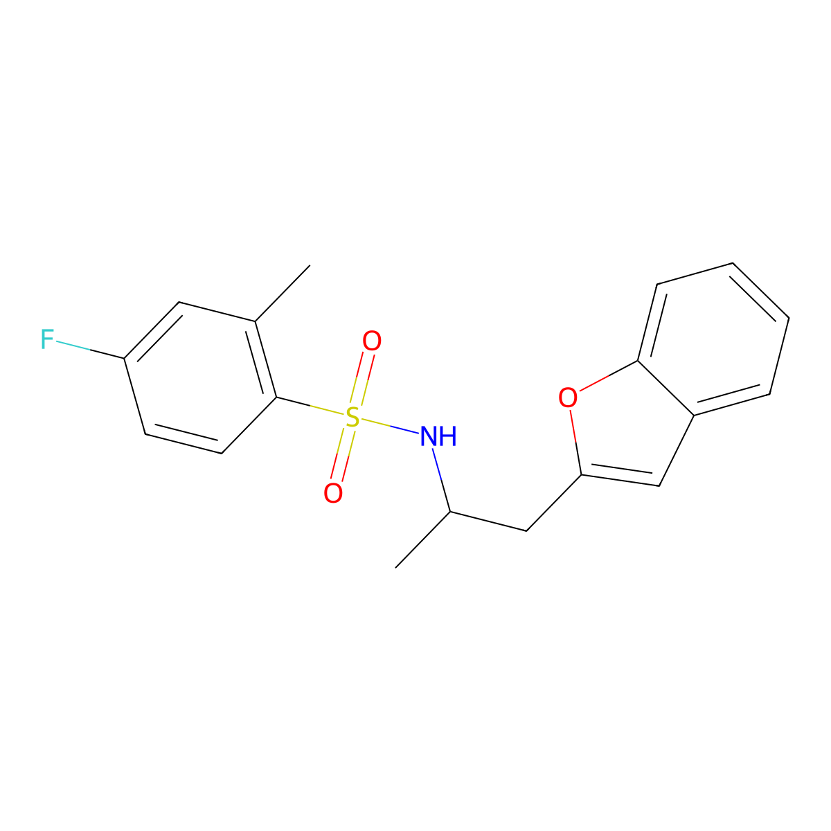 N-(1-(benzofuran-2-yl)propan-2-yl)-4-fluoro-2-methylbenzenesulfonamide molecular structure, CAS 2034380-66-8
