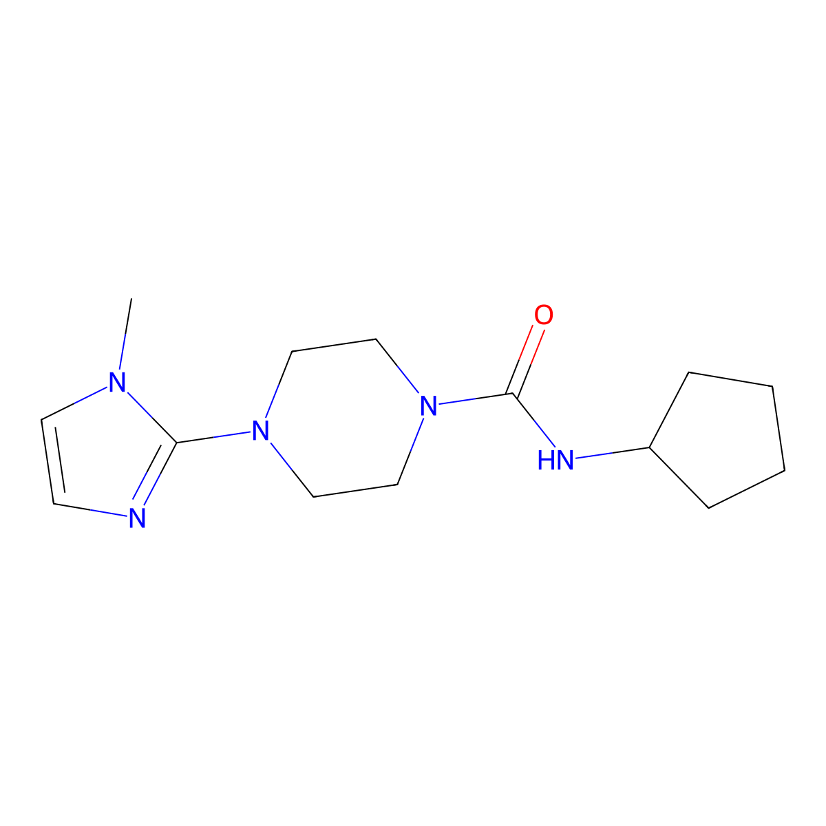 N-cyclopentyl-4-(1-methyl-1H-imidazol-2-yl)piperazine-1-carboxamide molecular structure, CAS 2034380-68-0