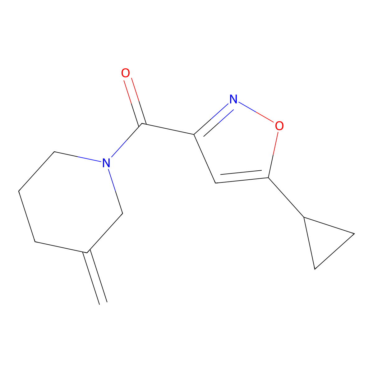 (5-Cyclopropylisoxazol-3-yl)(3-methylenepiperidin-1-yl)methanone molecular structure, CAS 2034380-77-1