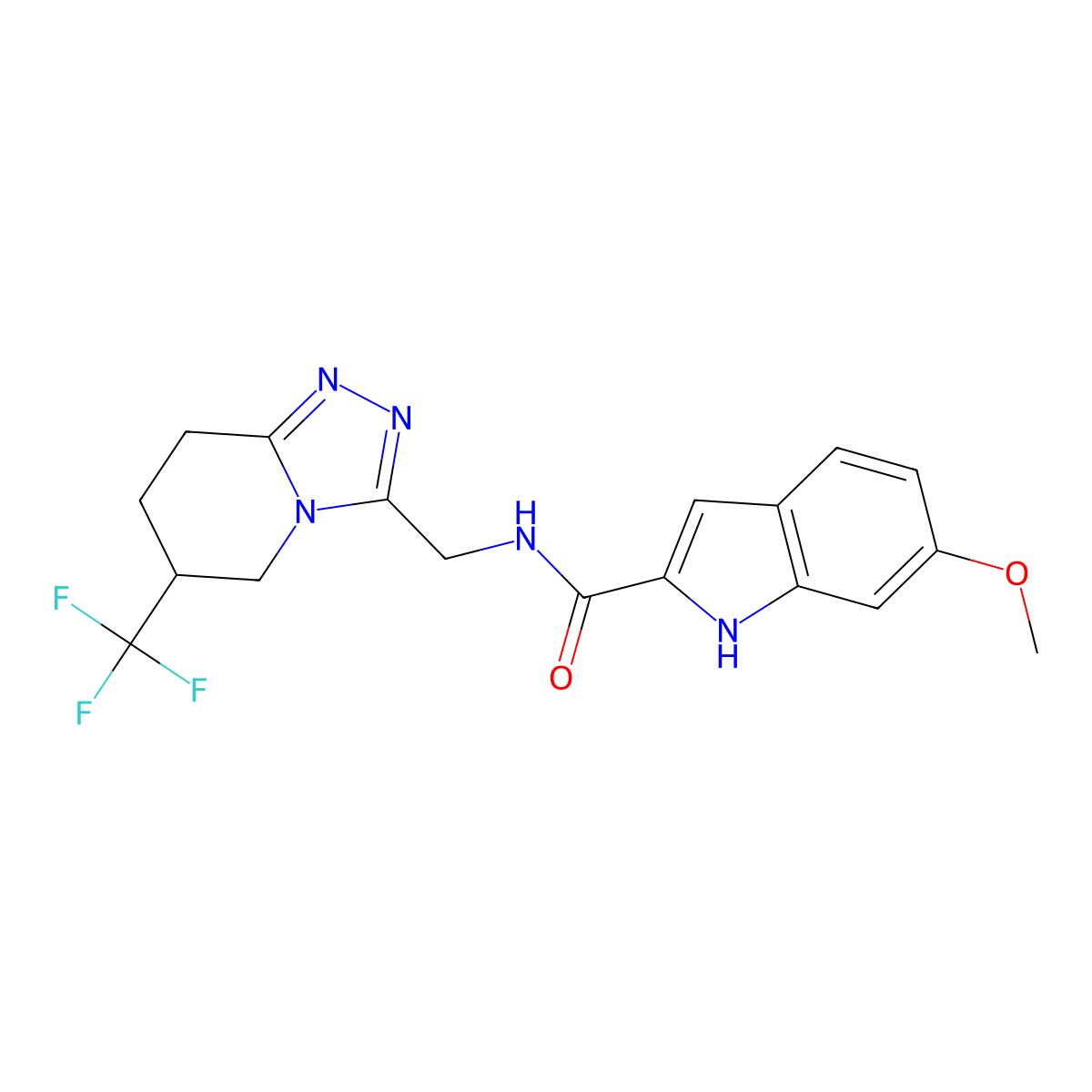 6-methoxy-N-((6-(trifluoromethyl)-5,6,7,8-tetrahydro-[1,2,4]triazolo[4,3-a]pyridin-3-yl)methyl)-1H-indole-2-carboxamide molecular structure, CAS 2034380-88-4