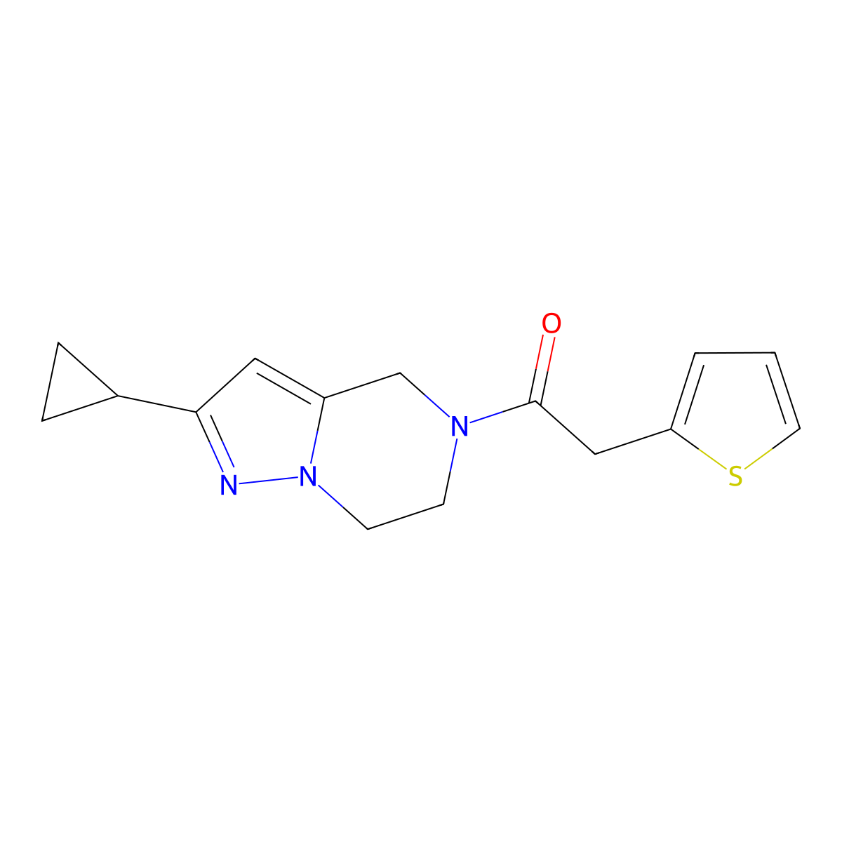 1-(2-cyclopropyl-6,7-dihydropyrazolo[1,5-a]pyrazin-5(4H)-yl)-2-(thiophen-2-yl)ethanone molecular structure, CAS 2034380-90-8