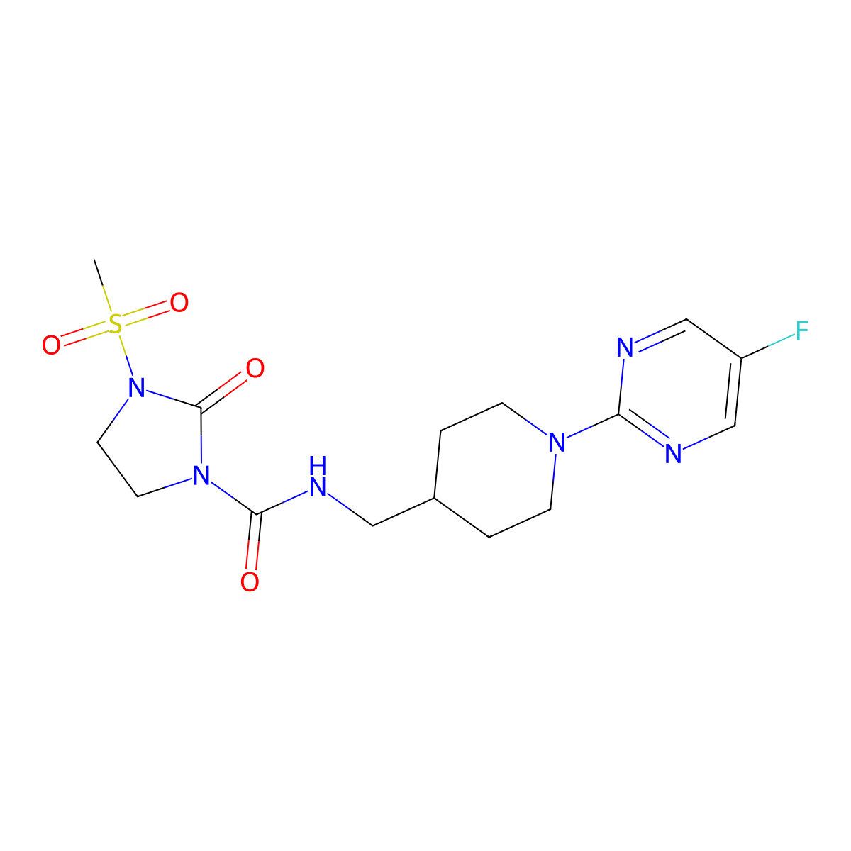 N-((1-(5-fluoropyrimidin-2-yl)piperidin-4-yl)methyl)-3-(methylsulfonyl)-2-oxoimidazolidine-1-carboxamide molecular structure, CAS 2034380-92-0