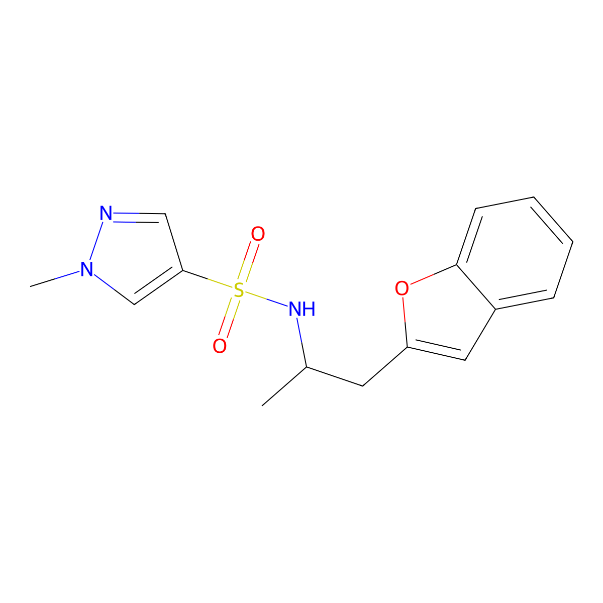 N-(1-(benzofuran-2-yl)propan-2-yl)-1-methyl-1H-pyrazole-4-sulfonamide molecular structure, CAS 2034381-00-3