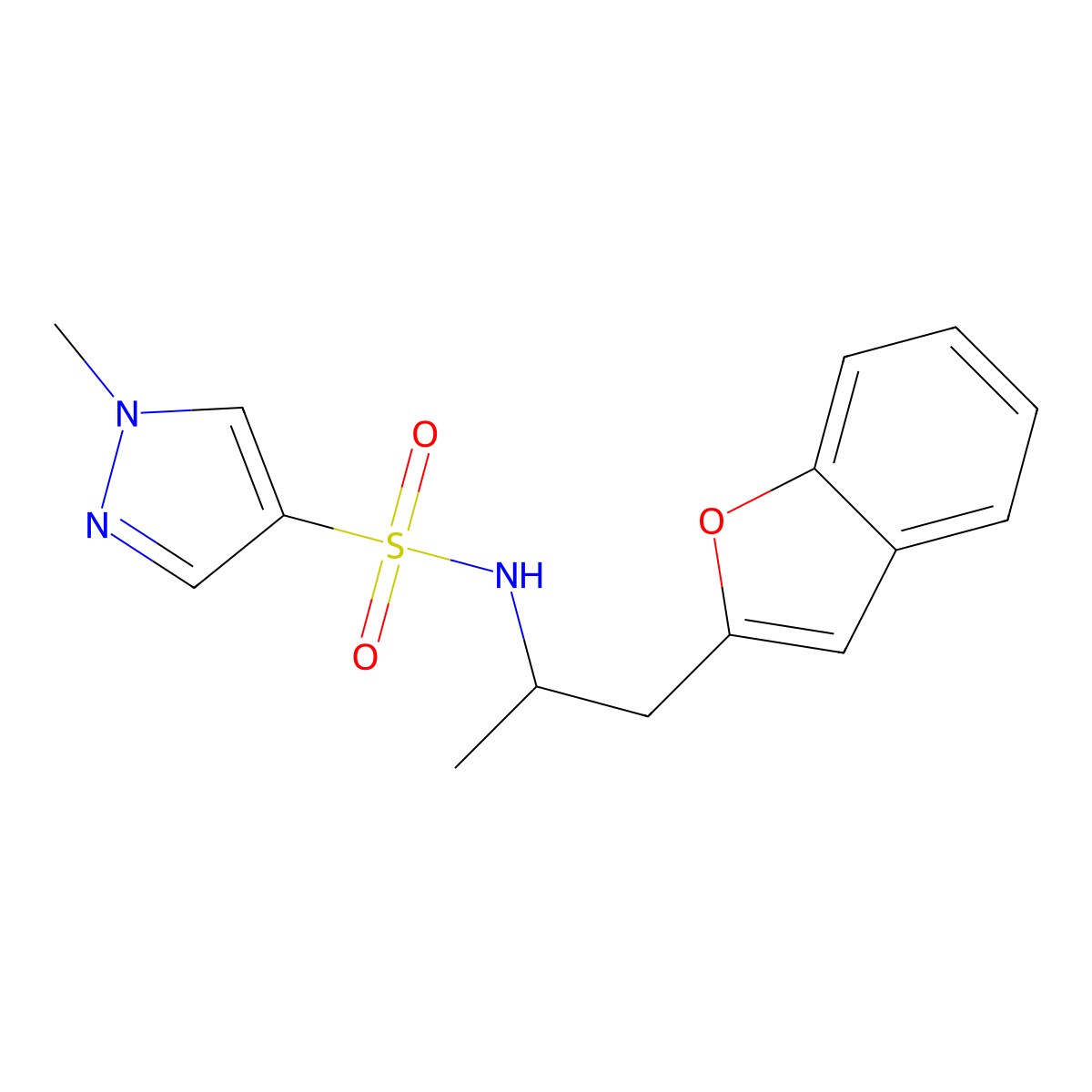 N-(1-(benzofuran-2-yl)propan-2-yl)-1-methyl-1H-pyrazole-4-sulfonamide molecular structure, CAS 2034381-00-3