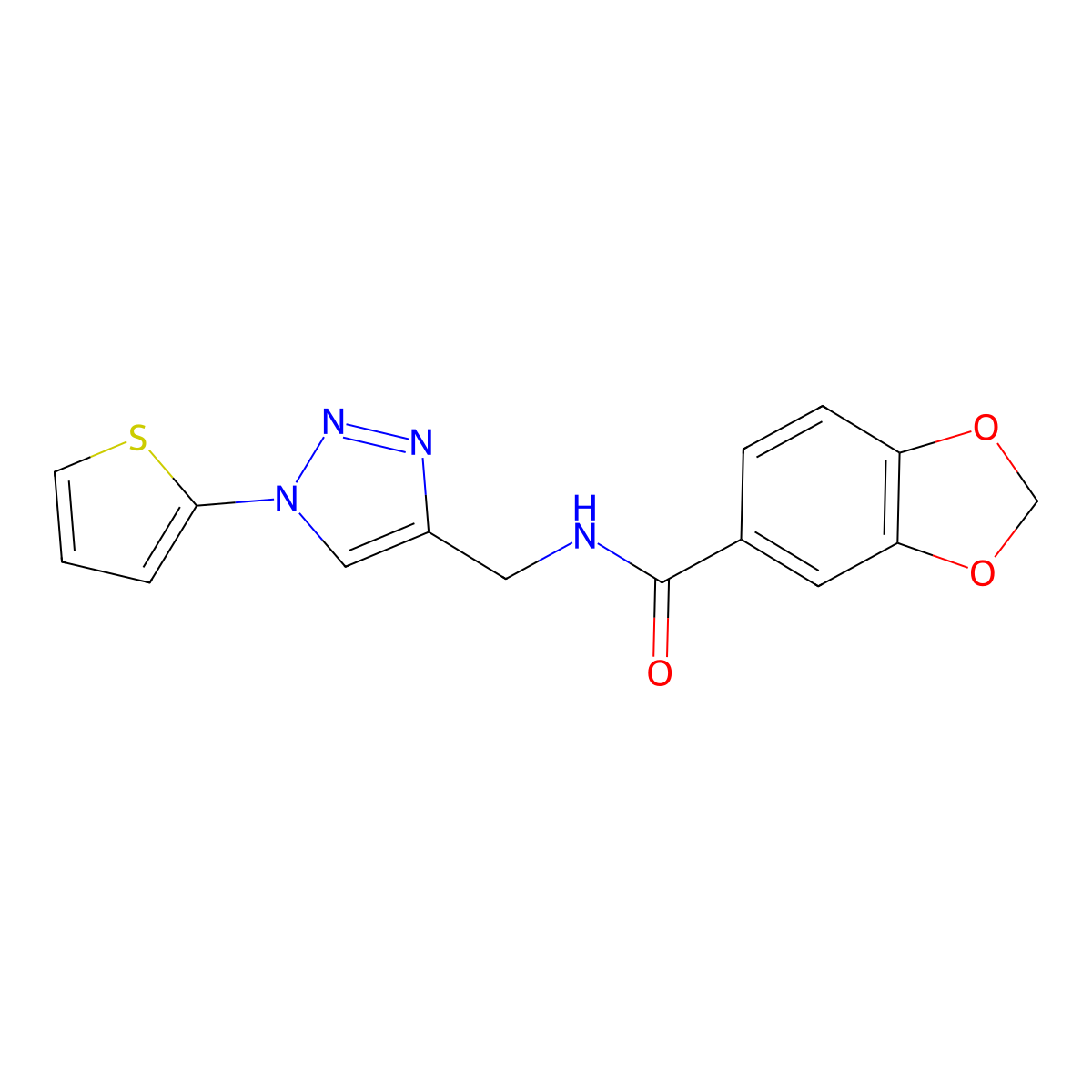 N-((1-(thiophen-2-yl)-1H-1,2,3-triazol-4-yl)methyl)benzo[d][1,3]dioxole-5-carboxamide molecular structure, CAS 2034381-06-9