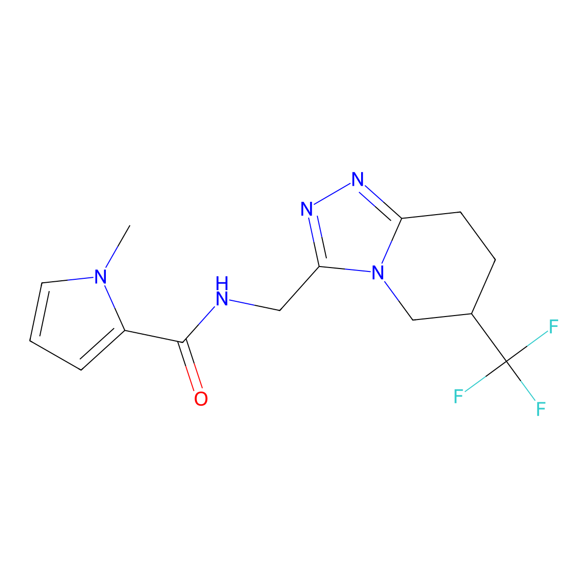 1-methyl-N-((6-(trifluoromethyl)-5,6,7,8-tetrahydro-[1,2,4]triazolo[4,3-a]pyridin-3-yl)methyl)-1H-pyrrole-2-carboxamide molecular structure, CAS 2034381-09-2