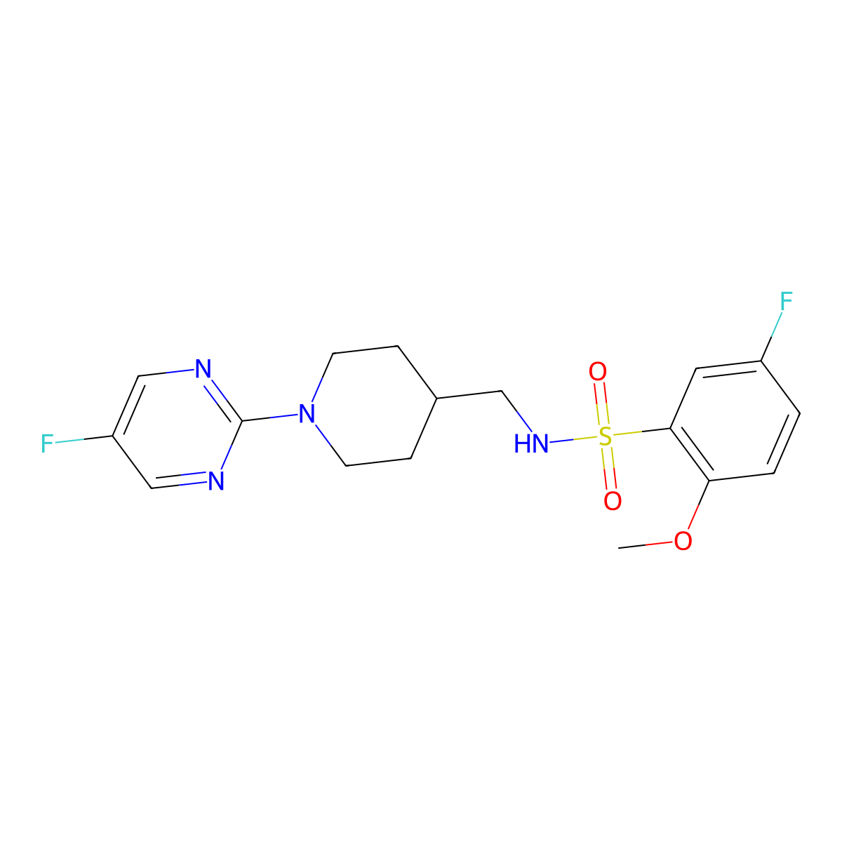5-fluoro-N-((1-(5-fluoropyrimidin-2-yl)piperidin-4-yl)methyl)-2-methoxybenzenesulfonamide molecular structure, CAS 2034381-12-7