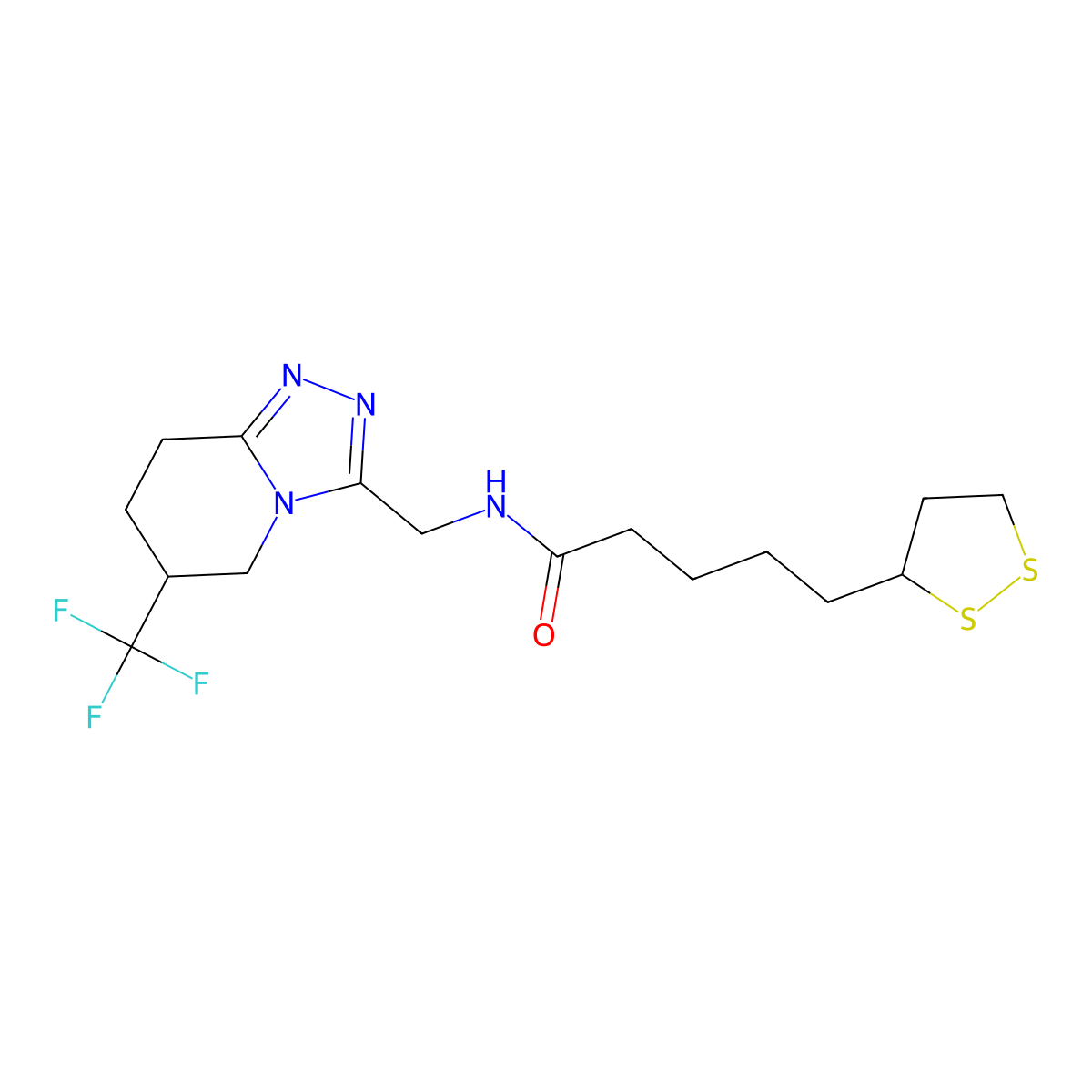 5-(1,2-dithiolan-3-yl)-N-((6-(trifluoromethyl)-5,6,7,8-tetrahydro-[1,2,4]triazolo[4,3-a]pyridin-3-yl)methyl)pentanamide molecular structure, CAS 2034381-14-9