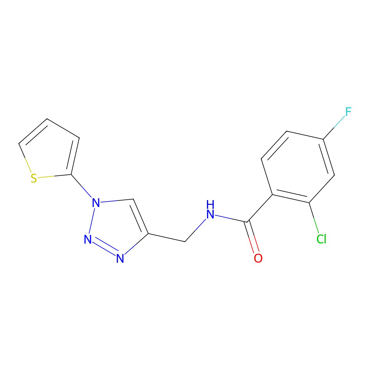 2-chloro-4-fluoro-N-{[1-(thiophen-2-yl)-1H-1,2,3-triazol-4-yl]methyl}benzamide molecular structure, CAS 2034381-15-0