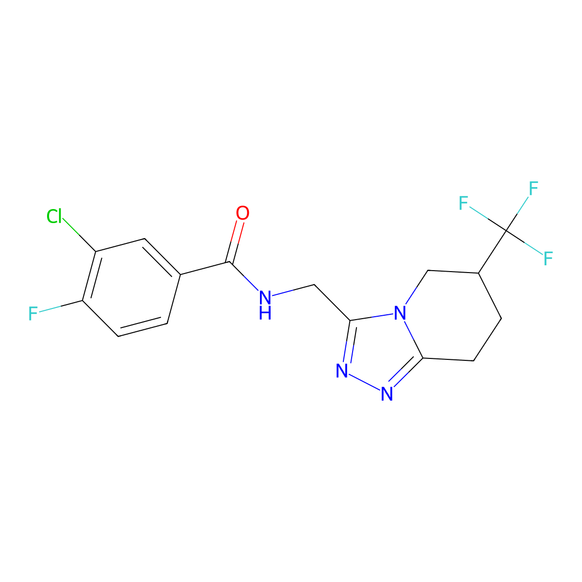3-chloro-4-fluoro-N-((6-(trifluoromethyl)-5,6,7,8-tetrahydro-[1,2,4]triazolo[4,3-a]pyridin-3-yl)methyl)benzamide molecular structure, CAS 2034381-23-0