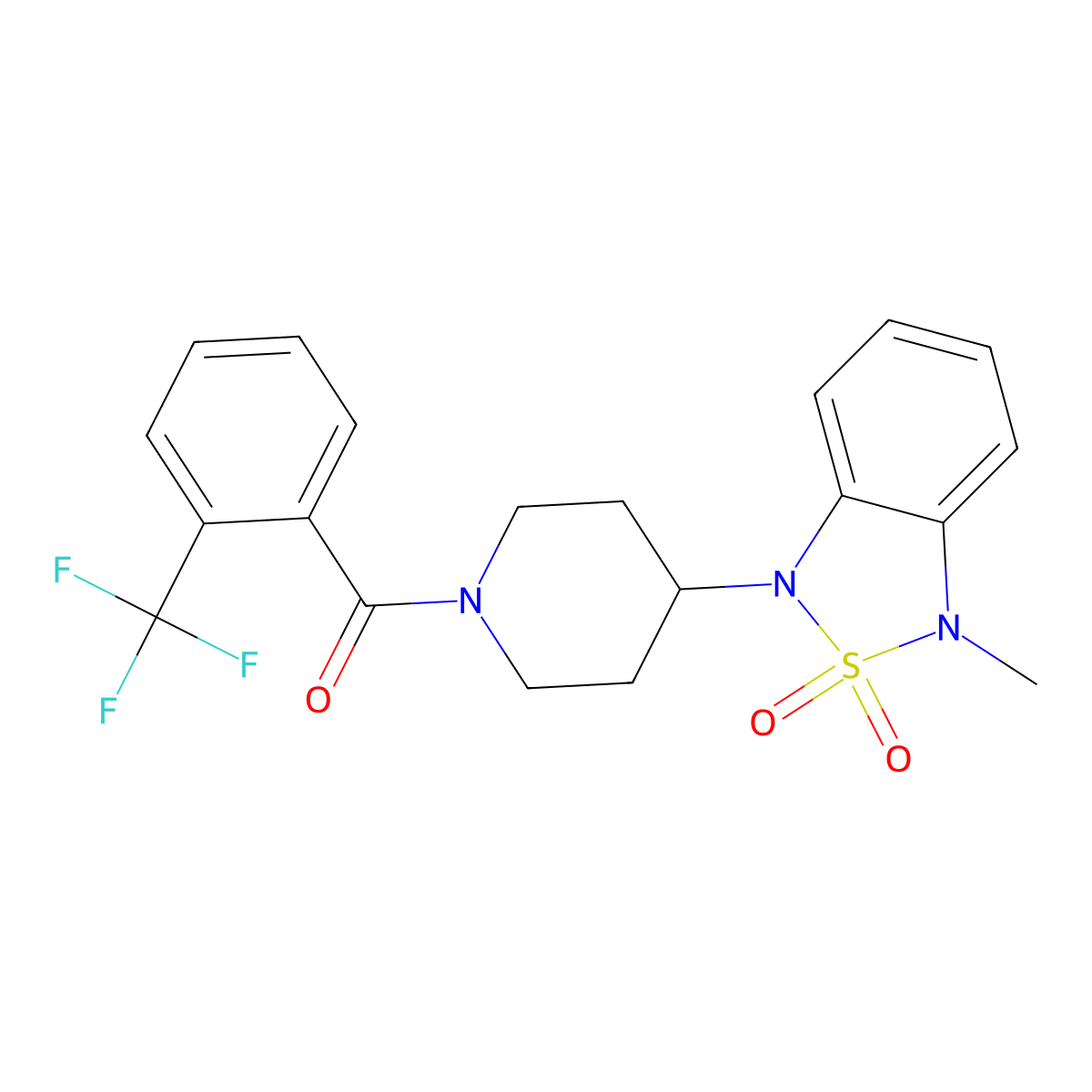 (4-(3-methyl-2,2-dioxidobenzo[c][1,2,5]thiadiazol-1(3H)-yl)piperidin-1-yl)(2-(trifluoromethyl)phenyl)methanone molecular structure, CAS 2034381-26-3