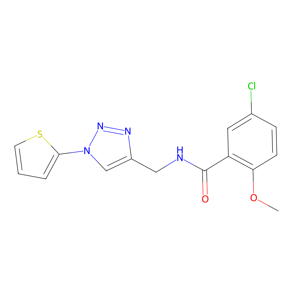 5-chloro-2-methoxy-N-{[1-(thiophen-2-yl)-1H-1,2,3-triazol-4-yl]methyl}benzamide molecular structure, CAS 2034381-31-0