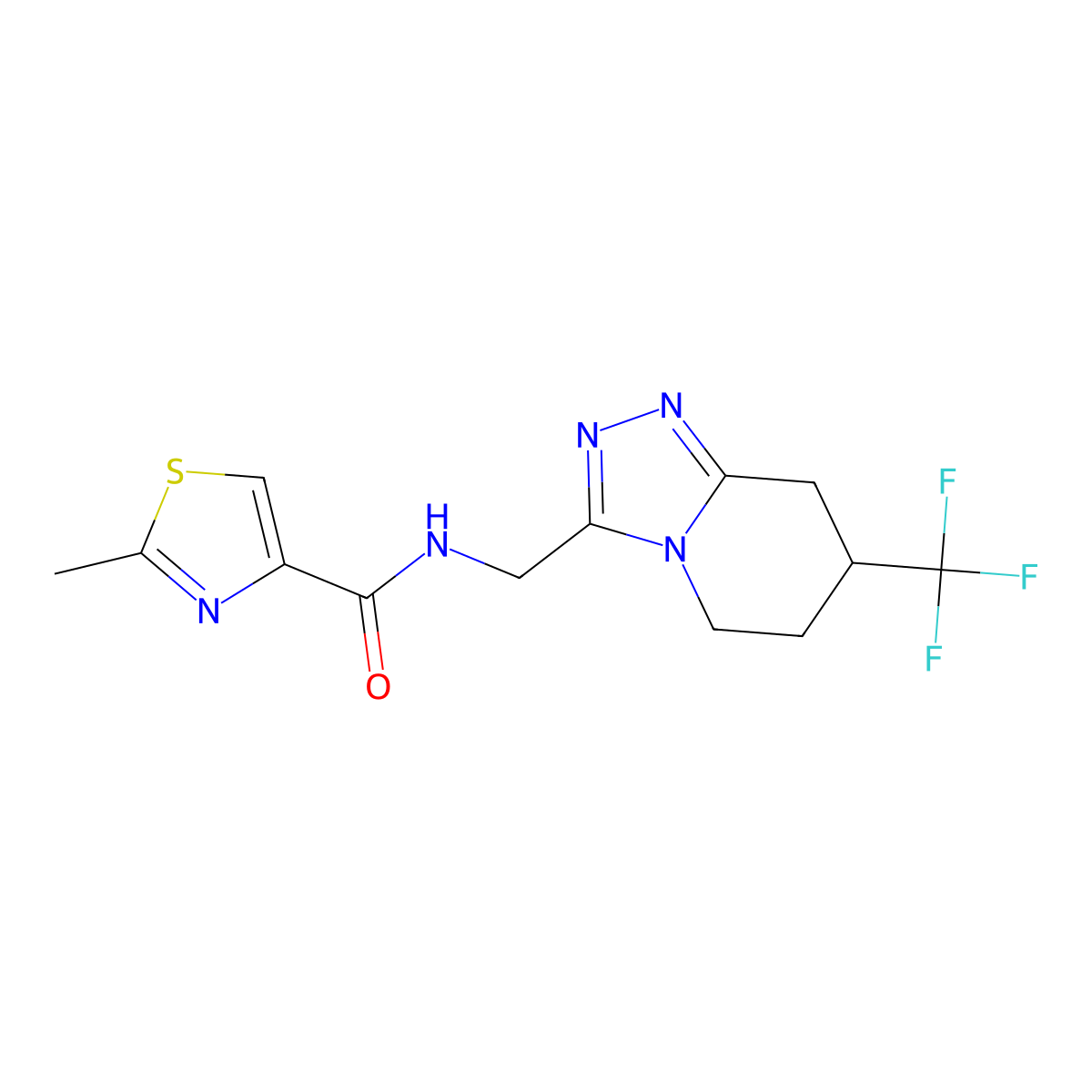 2-methyl-N-((7-(trifluoromethyl)-5,6,7,8-tetrahydro-[1,2,4]triazolo[4,3-a]pyridin-3-yl)methyl)thiazole-4-carboxamide molecular structure, CAS 2034381-44-5
