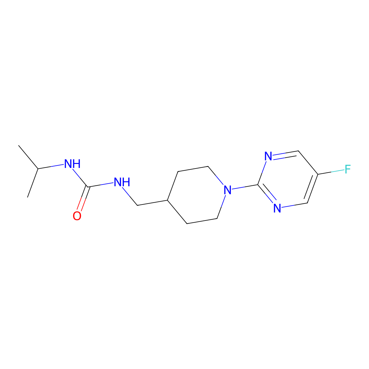 1-((1-(5-Fluoropyrimidin-2-yl)piperidin-4-yl)methyl)-3-isopropylurea molecular structure, CAS 2034381-46-7
